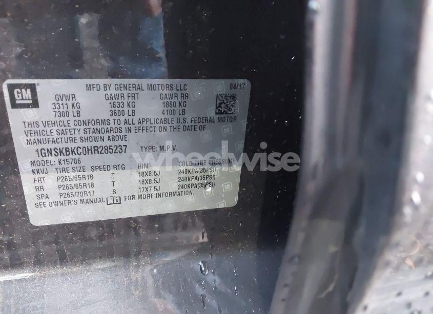 Photo 9 of 2017 Chevrolet Tahoe LT (VIN 1GNSKBKC0HR285237)