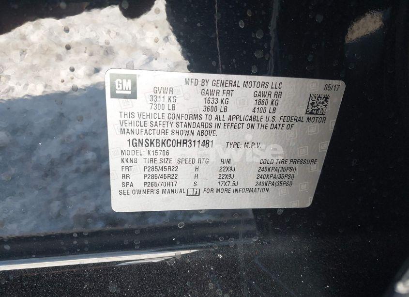 Photo 9 of 2017 Chevrolet Tahoe LT (VIN 1GNSKBKC0HR311481)