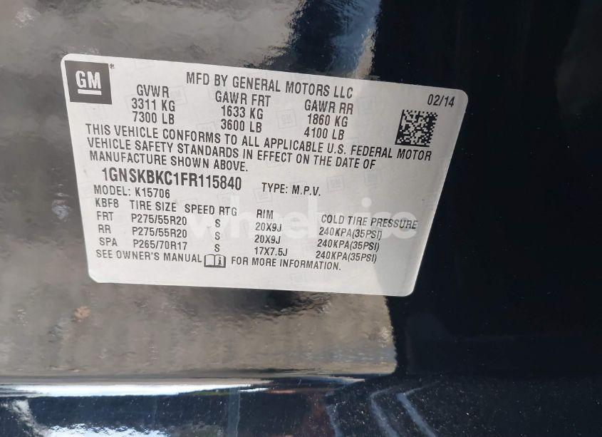 Photo 9 of 2015 Chevrolet Tahoe LT (VIN 1GNSKBKC1FR115840)