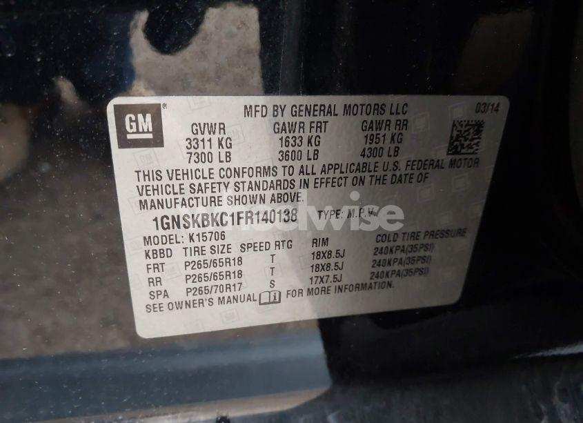 Photo 9 of 2015 Chevrolet Tahoe LT (VIN 1GNSKBKC1FR140138)