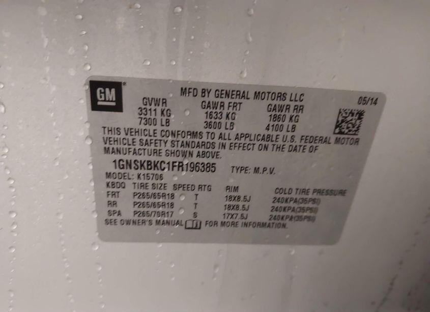 Photo 9 of 2015 Chevrolet Tahoe LT (VIN 1GNSKBKC1FR196385)