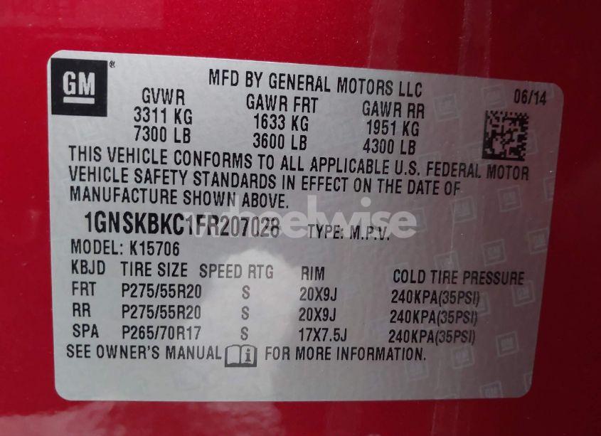 Photo 9 of 2015 Chevrolet Tahoe LT (VIN 1GNSKBKC1FR207028)