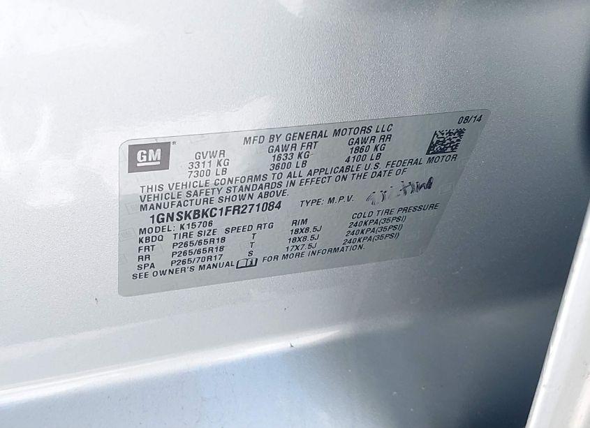 Photo 9 of 2015 Chevrolet Tahoe LT (VIN 1GNSKBKC1FR271084)