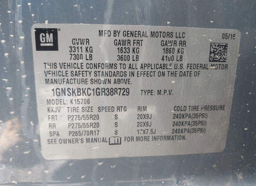 Photo 9 of 2016 Chevrolet Tahoe LT (VIN 1GNSKBKC1GR388729)