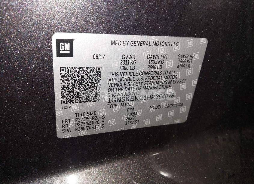 Photo 9 of 2017 Chevrolet Tahoe LT (VIN 1GNSKBKC1HR354078)