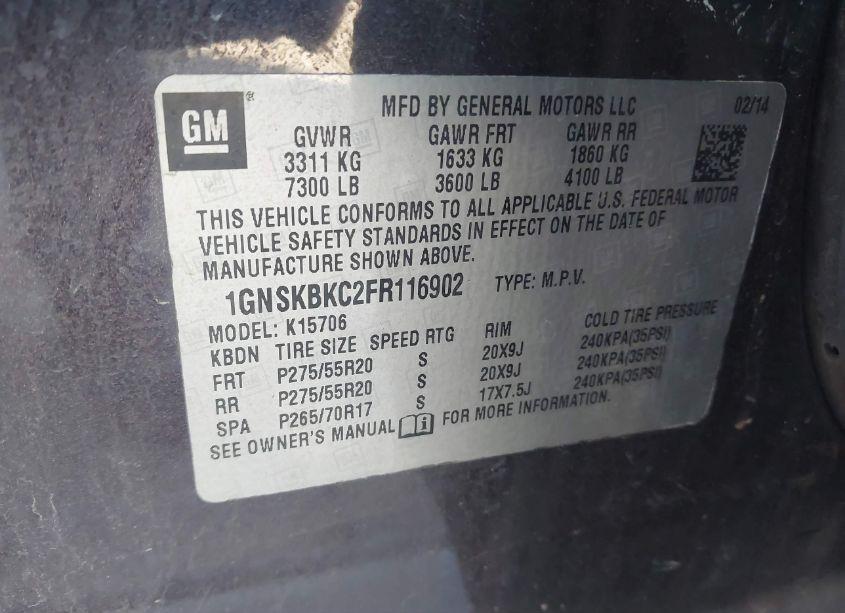 Photo 9 of 2015 Chevrolet Tahoe LT (VIN 1GNSKBKC2FR116902)