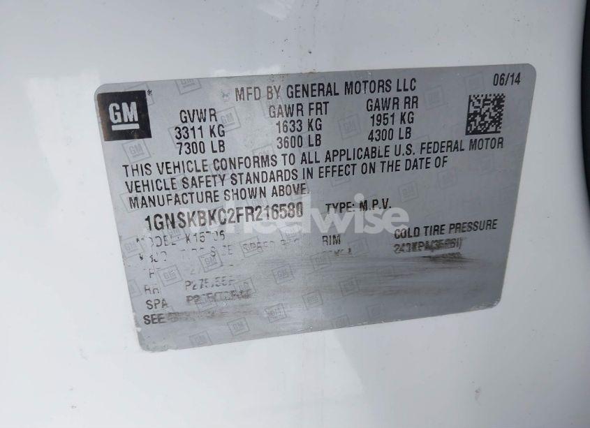 Photo 9 of 2015 Chevrolet Tahoe LT (VIN 1GNSKBKC2FR216580)