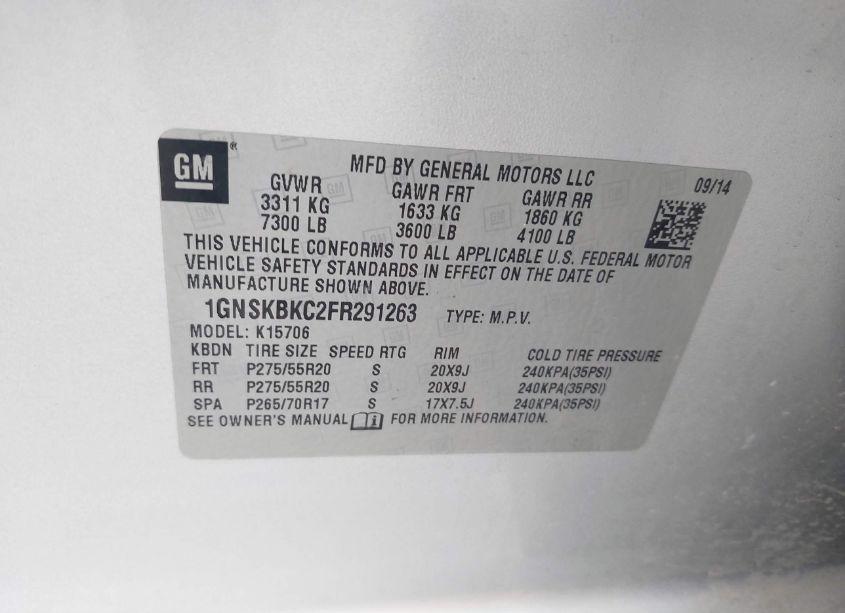 Photo 9 of 2015 Chevrolet Tahoe LT (VIN 1GNSKBKC2FR291263)