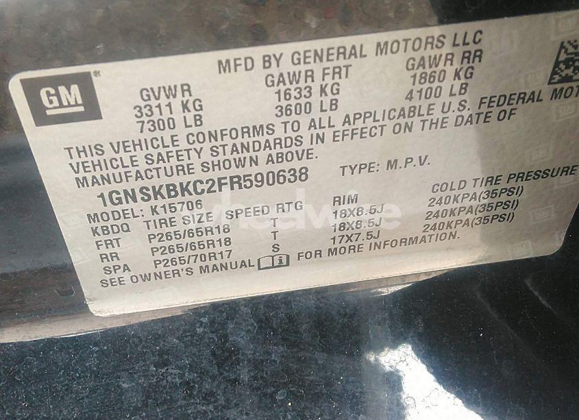 Photo 9 of 2015 Chevrolet Tahoe LT (VIN 1GNSKBKC2FR590638)