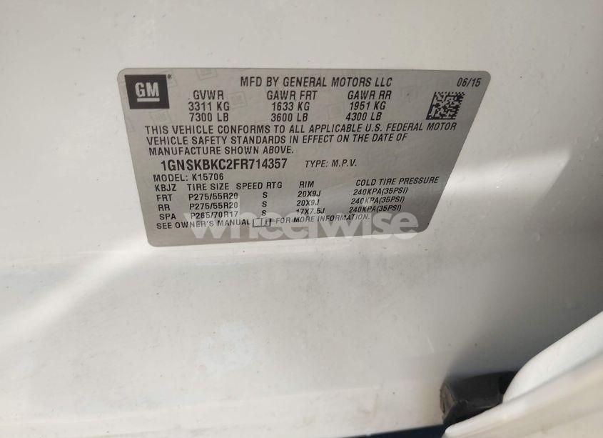 Photo 9 of 2015 Chevrolet Tahoe LT (VIN 1GNSKBKC2FR714357)