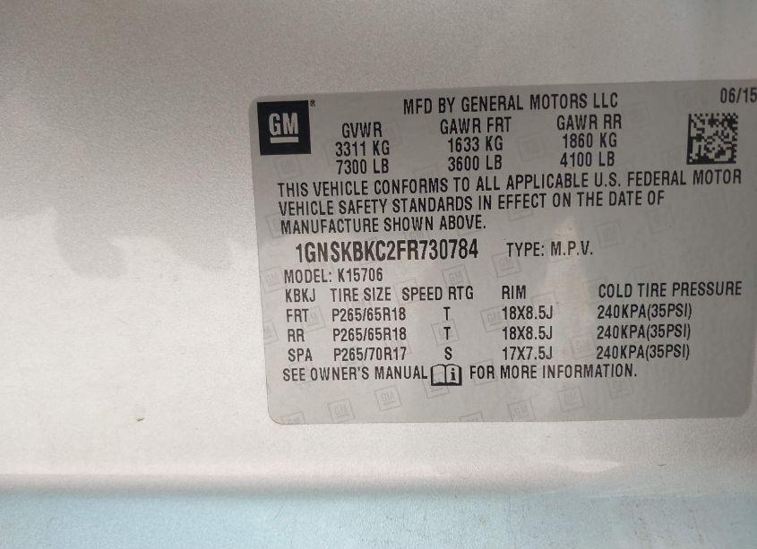 Photo 9 of 2015 Chevrolet Tahoe LT (VIN 1GNSKBKC2FR730784)