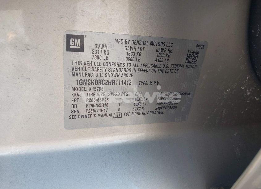 Photo 9 of 2017 Chevrolet Tahoe LT (VIN 1GNSKBKC2HR111413)