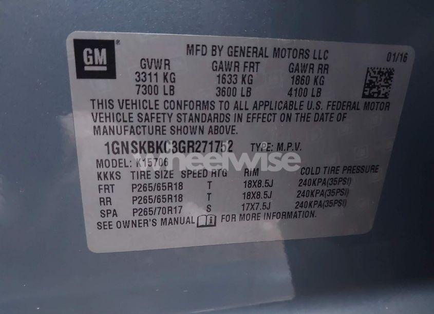 Photo 9 of 2016 Chevrolet Tahoe LT (VIN 1GNSKBKC3GR271752)