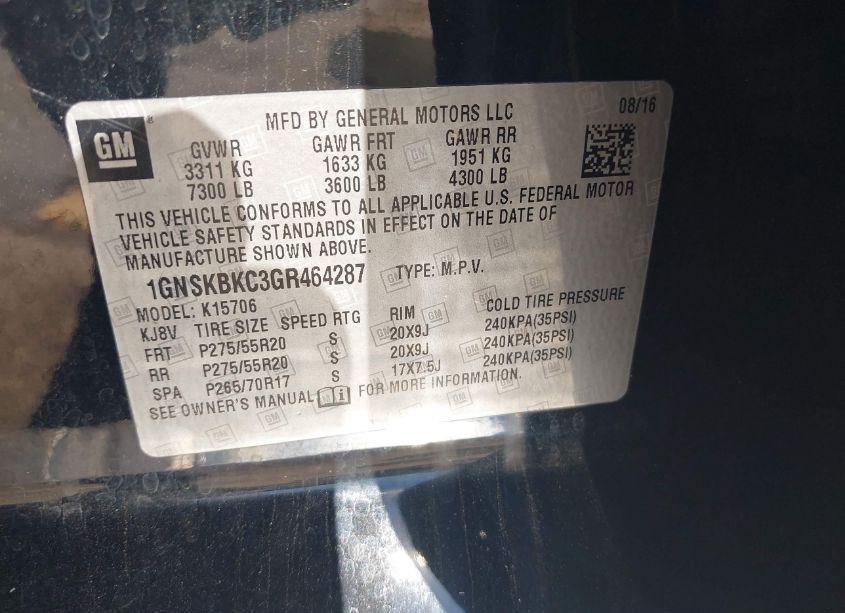 Photo 9 of 2016 Chevrolet Tahoe LT (VIN 1GNSKBKC3GR464287)