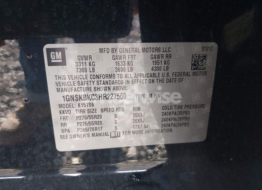 Photo 9 of 2017 Chevrolet Tahoe LT (VIN 1GNSKBKC3HR227560)