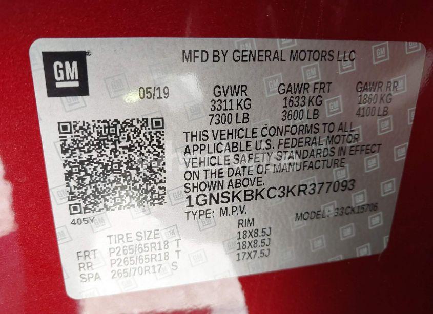 Photo 9 of 2019 Chevrolet Tahoe LT (VIN 1GNSKBKC3KR377093)