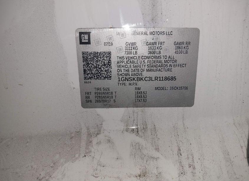 Photo 9 of 2020 Chevrolet Tahoe 4WD LT (VIN 1GNSKBKC3LR118685)