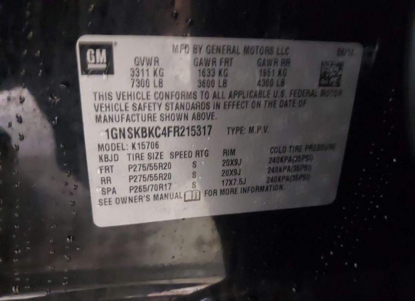 Photo 9 of 2015 Chevrolet Tahoe LT (VIN 1GNSKBKC4FR215317)