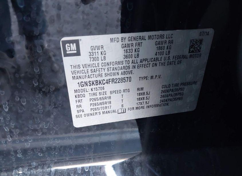 Photo 9 of 2015 Chevrolet Tahoe LT (VIN 1GNSKBKC4FR228570)