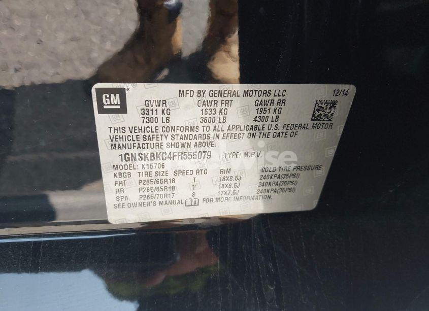 Photo 9 of 2015 Chevrolet Tahoe LT (VIN 1GNSKBKC4FR555079)