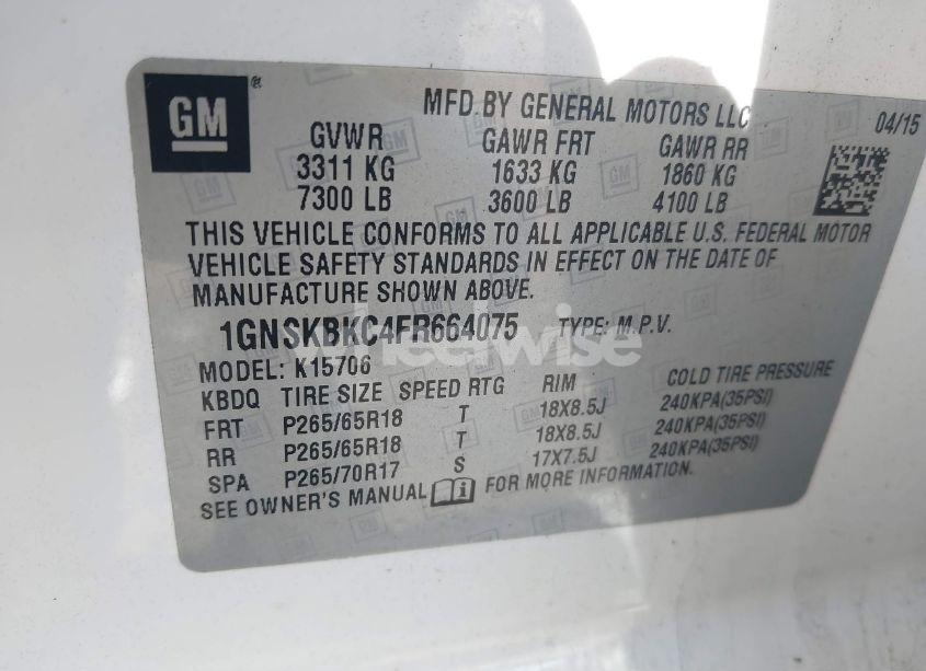 Photo 9 of 2015 Chevrolet Tahoe LT (VIN 1GNSKBKC4FR664075)