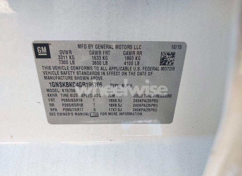 Photo 9 of 2016 Chevrolet Tahoe LT (VIN 1GNSKBKC4GR196706)