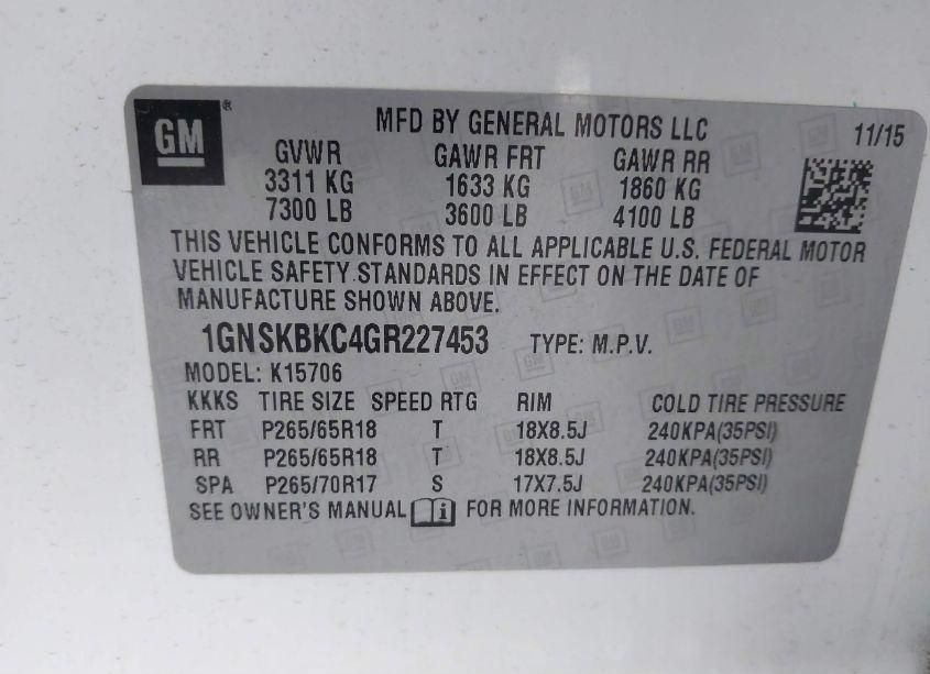 Photo 9 of 2016 Chevrolet Tahoe LT (VIN 1GNSKBKC4GR227453)