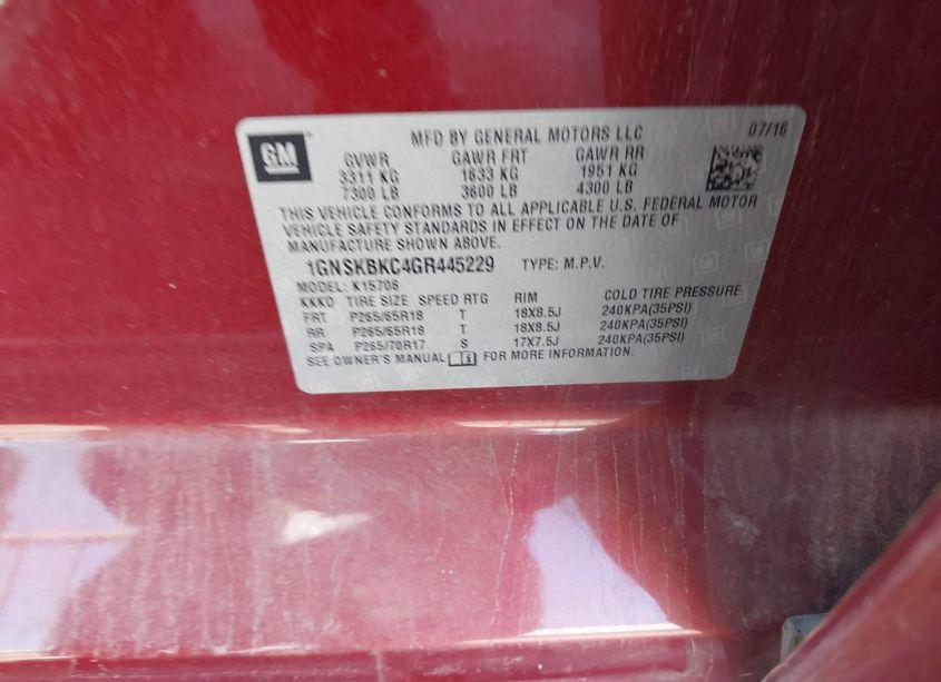 Photo 9 of 2016 Chevrolet Tahoe LT (VIN 1GNSKBKC4GR445229)