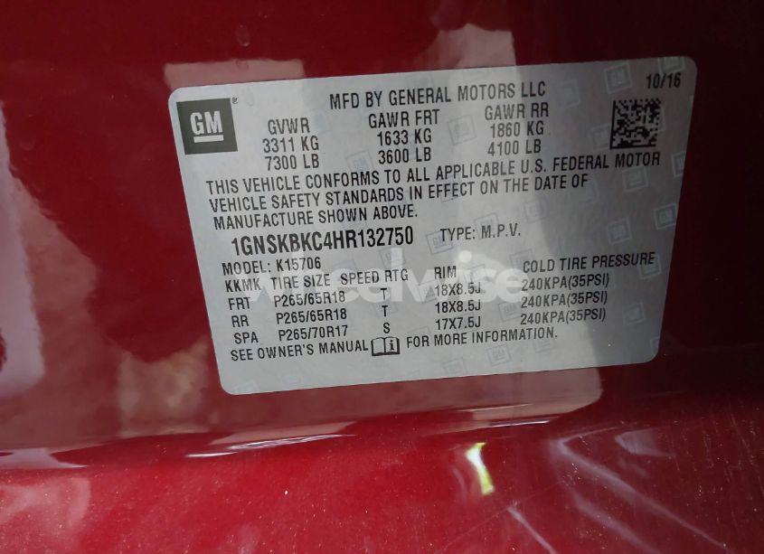 Photo 9 of 2017 Chevrolet Tahoe LT (VIN 1GNSKBKC4HR132750)