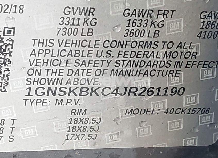 Photo 9 of 2018 Chevrolet Tahoe LT (VIN 1GNSKBKC4JR261190)