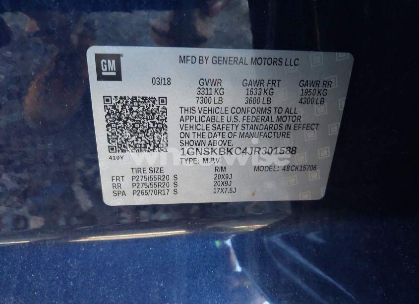 Photo 8 of 2018 Chevrolet Tahoe LT (VIN 1GNSKBKC4JR301588)