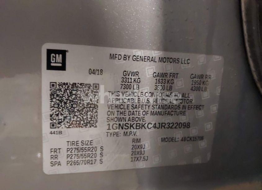 Photo 9 of 2018 Chevrolet Tahoe LT (VIN 1GNSKBKC4JR322098)