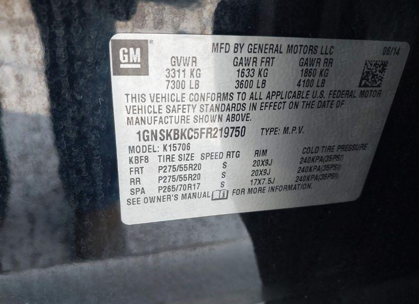 Photo 9 of 2015 Chevrolet Tahoe LT (VIN 1GNSKBKC5FR219750)