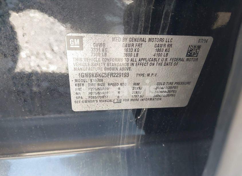 Photo 9 of 2015 Chevrolet Tahoe LT (VIN 1GNSKBKC5FR229193)