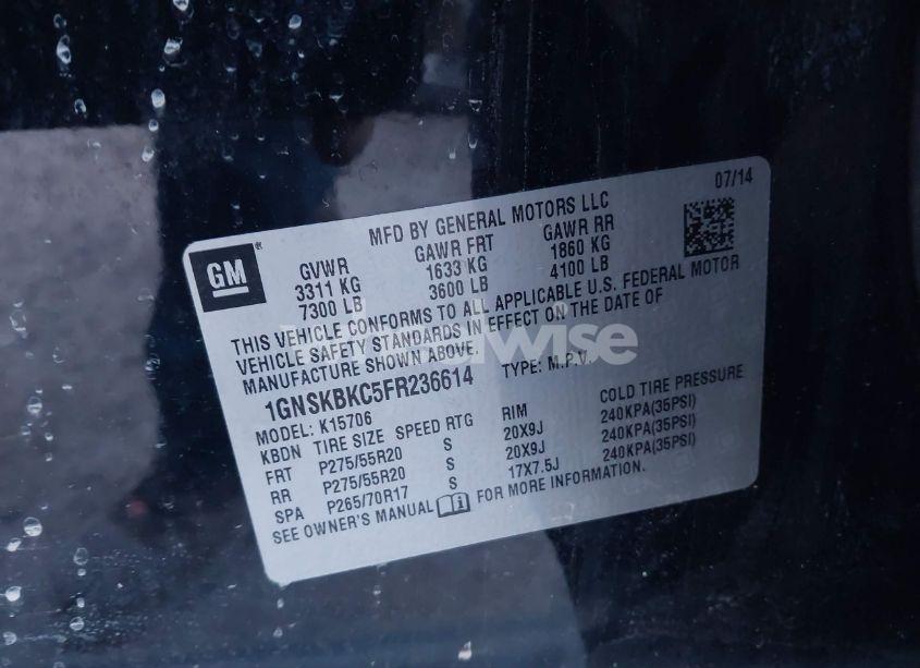 Photo 9 of 2015 Chevrolet Tahoe LT (VIN 1GNSKBKC5FR236614)