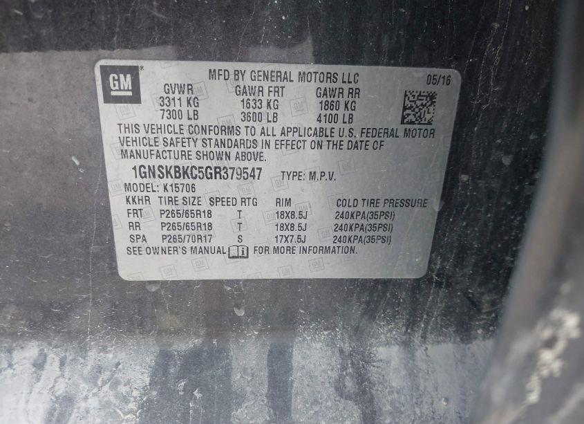 Photo 9 of 2016 Chevrolet Tahoe LT (VIN 1GNSKBKC5GR379547)