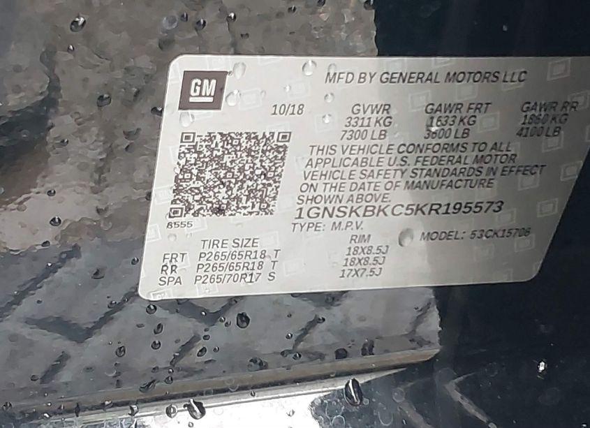 Photo 9 of 2019 Chevrolet Tahoe LT (VIN 1GNSKBKC5KR195573)