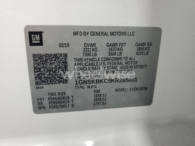 Photo 2 of 2019 CHEVROLET TAHOE K1500 LT (VIN 1GNSKBKC5KR285001)