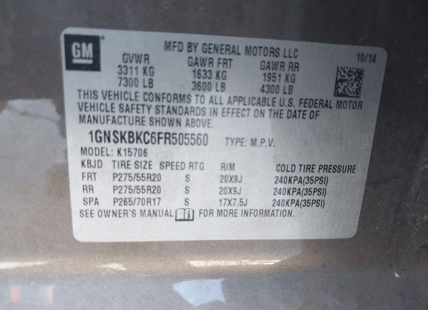 Photo 9 of 2015 Chevrolet Tahoe LT (VIN 1GNSKBKC6FR505560)
