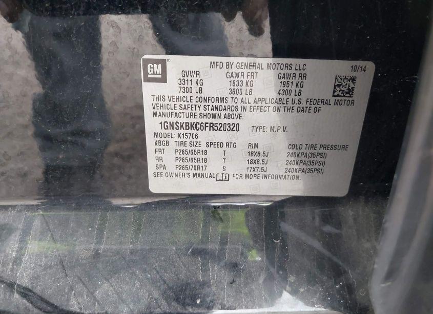 Photo 9 of 2015 Chevrolet Tahoe LT (VIN 1GNSKBKC6FR520320)