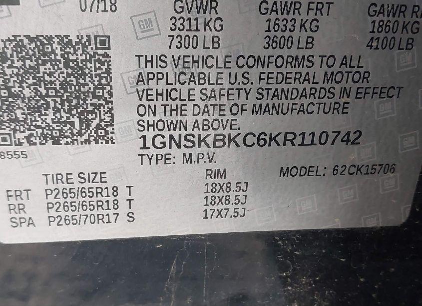 Photo 9 of 2019 Chevrolet Tahoe LT (VIN 1GNSKBKC6KR110742)