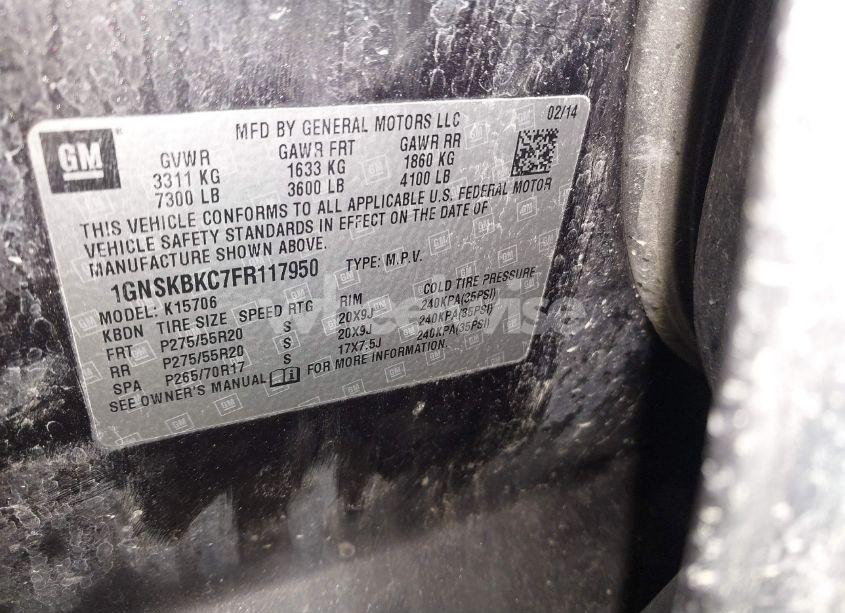Photo 9 of 2015 Chevrolet Tahoe LT (VIN 1GNSKBKC7FR117950)