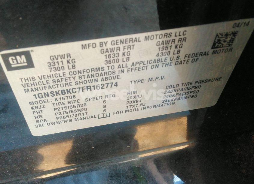 Photo 9 of 2015 Chevrolet Tahoe LT (VIN 1GNSKBKC7FR162774)