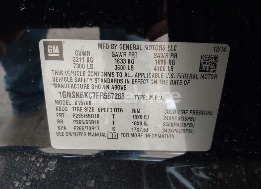 Photo 8 of 2015 Chevrolet Tahoe LT (VIN 1GNSKBKC7FR567288)