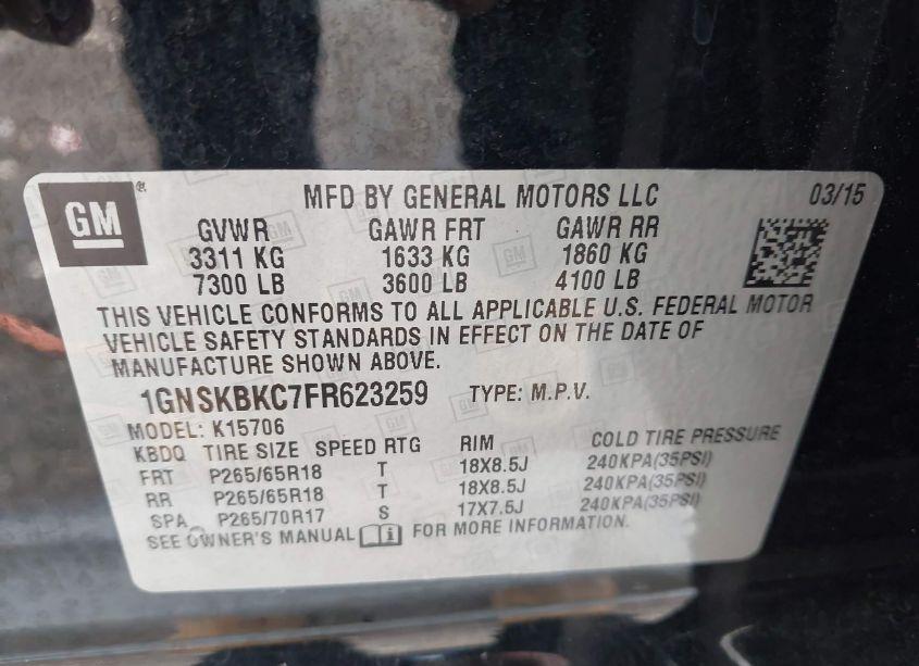 Photo 9 of 2015 Chevrolet Tahoe LT (VIN 1GNSKBKC7FR623259)