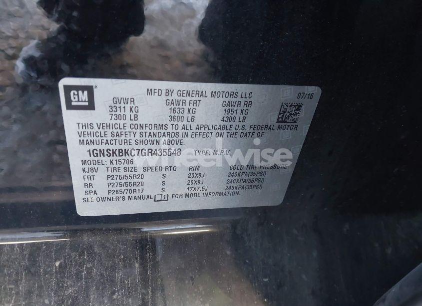 Photo 9 of 2016 Chevrolet Tahoe LT (VIN 1GNSKBKC7GR435648)