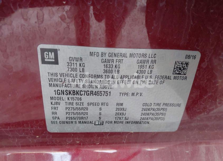 Photo 9 of 2016 Chevrolet Tahoe LT (VIN 1GNSKBKC7GR465751)