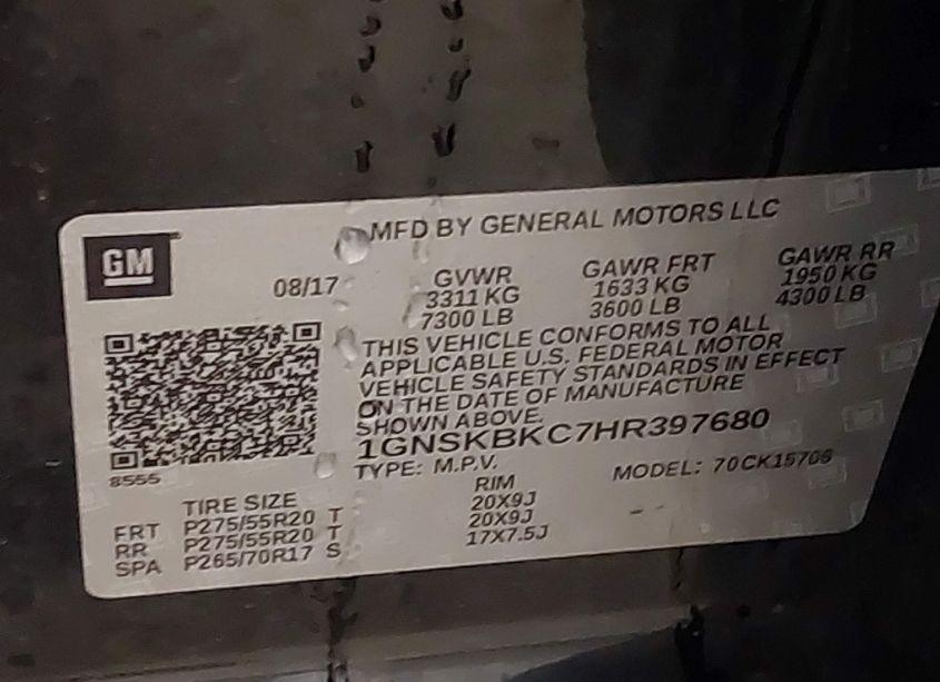 Photo 9 of 2017 Chevrolet Tahoe LT (VIN 1GNSKBKC7HR397680)