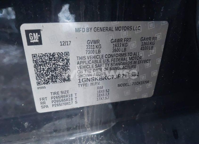 Photo 9 of 2018 Chevrolet Tahoe LT (VIN 1GNSKBKC7JR216891)