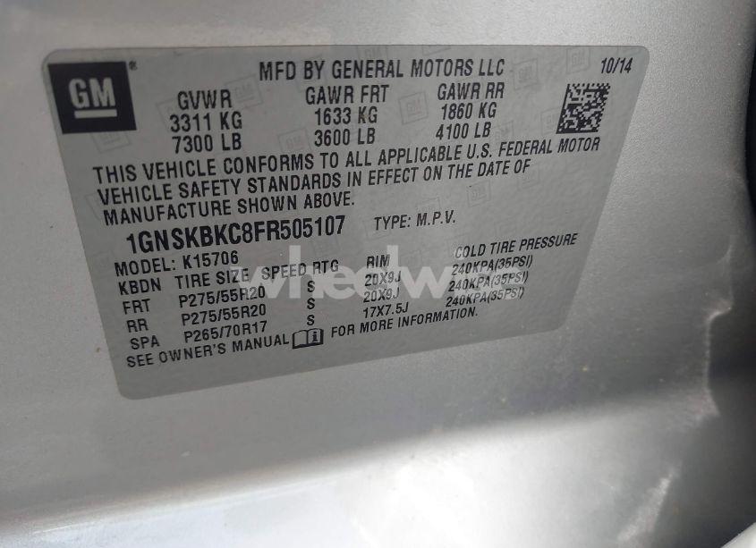 Photo 9 of 2015 Chevrolet Tahoe LT (VIN 1GNSKBKC8FR505107)